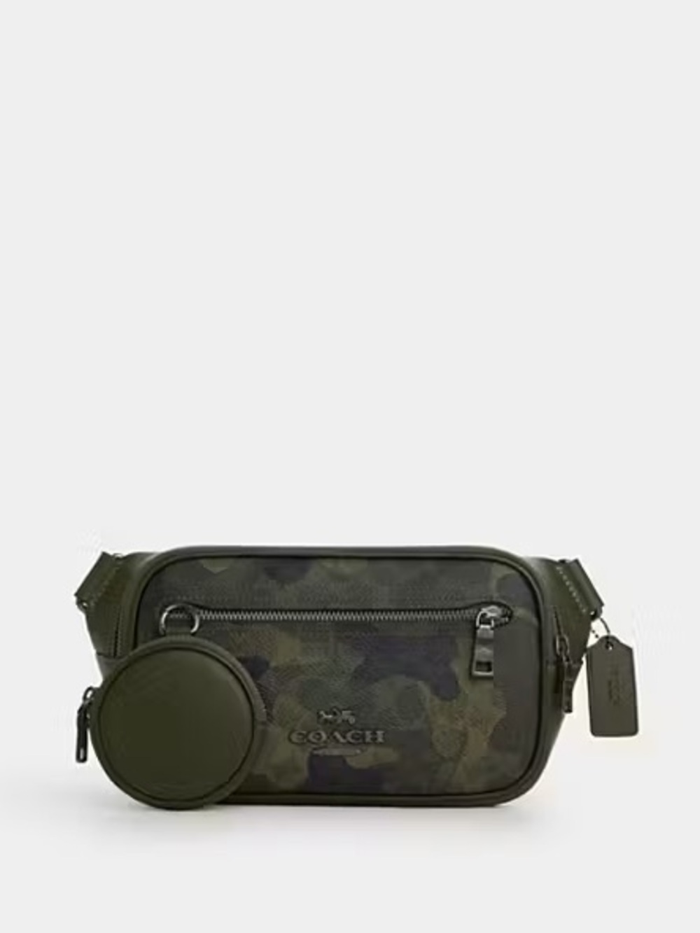 Coach Men’s Green Camo Leather Belt Bag with Coin Pouch
